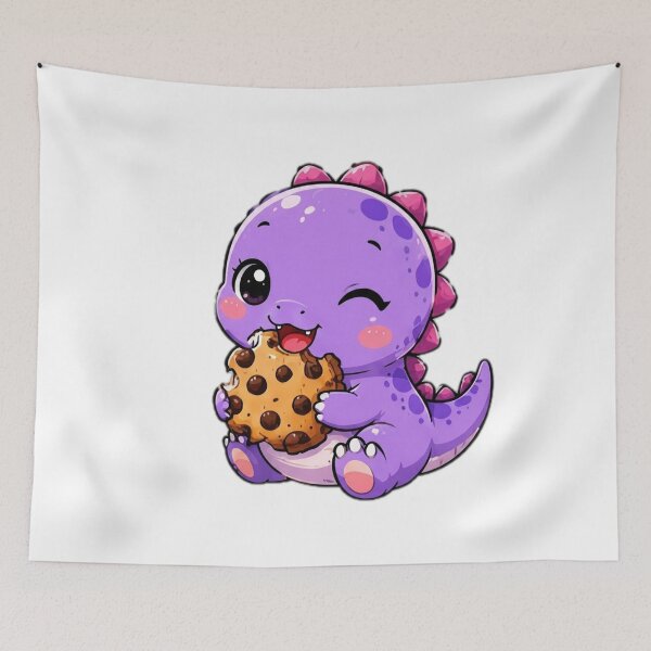 Item preview, Cute Purple Dinosaur Eating Cookie Kawaii Sticker designed and sold by DailyDoodlesBySumbul.