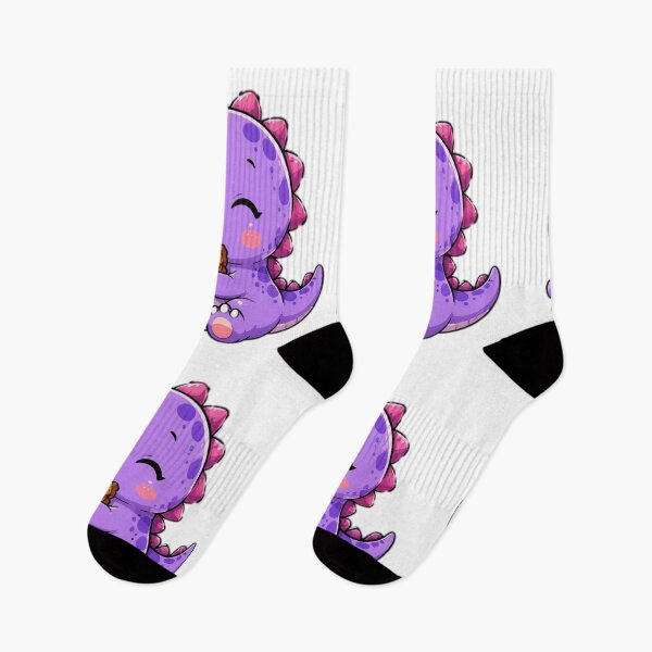 Item preview, Cute Purple Dinosaur Eating Cookie Kawaii Sticker designed and sold by DailyDoodlesBySumbul.