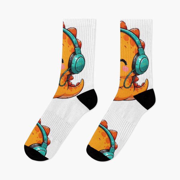 Item preview, Cute Orange Dinosaur Listening to Music Kawaii Sticker designed and sold by DailyDoodlesBySumbul.