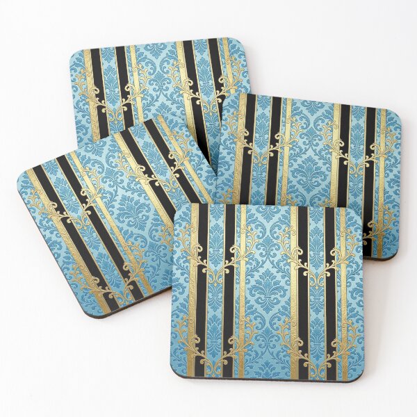 Item preview, Sky Blue Damask & Gold & Black Stripes designed and sold by DesignsByPrnces.