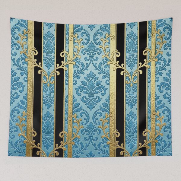 Item preview, Sky Blue Damask & Gold & Black Stripes designed and sold by DesignsByPrnces.