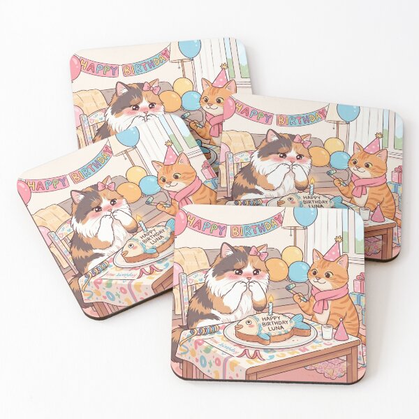 Item preview, Happy Birthday Luna – Cute Calico Cat Party Illustration designed and sold by Fatomfatom.