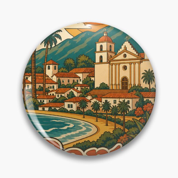 Item preview, Santa Barbara USA Travel Souvenir - Retro Illustration designed and sold by VisualArtsOasis.
