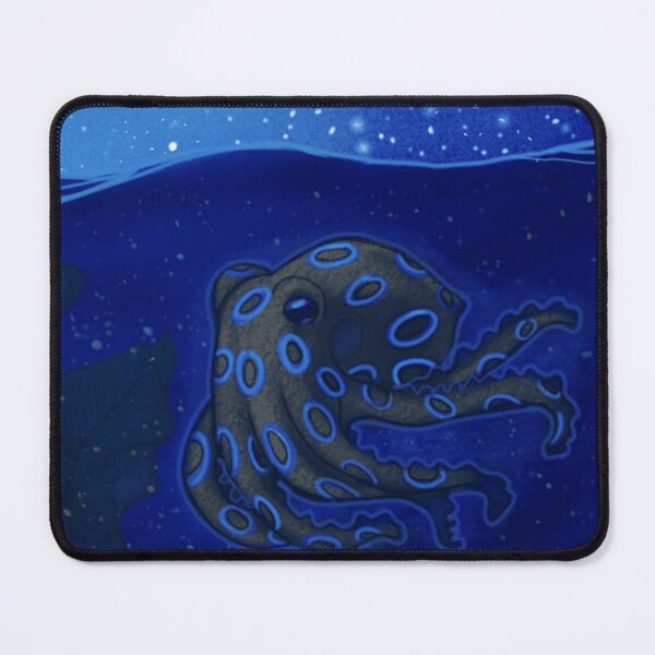 Item preview, Glowing Blue Ringed Octopus Swimming Deep Ocean Under Full Moon designed and sold by Wildw0od.