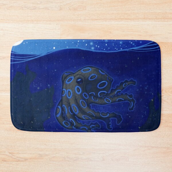 Item preview, Glowing Blue Ringed Octopus Swimming Deep Ocean Under Full Moon designed and sold by Wildw0od.