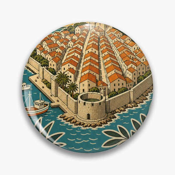 Artikelvorschau, Reisesouvenir Korčula, Kroatien – Retro-Illustration entworfen und verkauft von VisualArtsOasis.