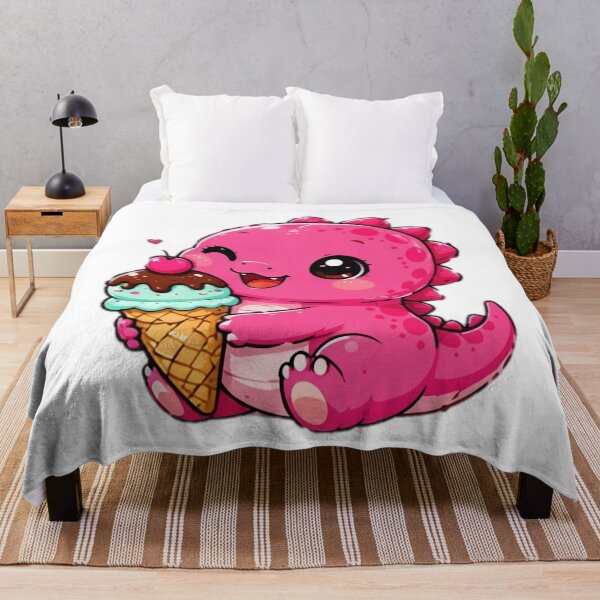 Artikelvorschau, Cute Pink Dinosaur Holding Ice Cream Kawaii Sticker entworfen und verkauft von DailyDoodlesBySumbul.