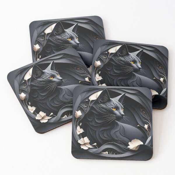 Item preview, Black Klimt Cat with White Flowers designed and sold by Vicky Brago-Mitchell®.