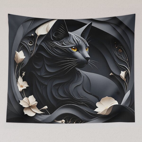Item preview, Black Klimt Cat with White Flowers designed and sold by Vicky Brago-Mitchell®.