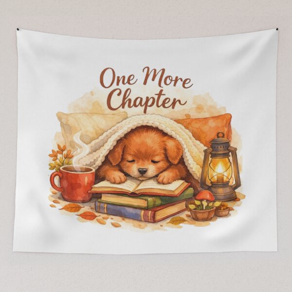 Item preview, Cozy Reading Puppy Watercolor Illustration | Cute Book Lover Dog Design designed and sold by Obinne.