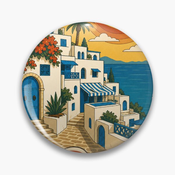 Item preview, Sidi Bou Said Tunisia Travel Souvenir - Retro Illustration designed and sold by VisualArtsOasis.