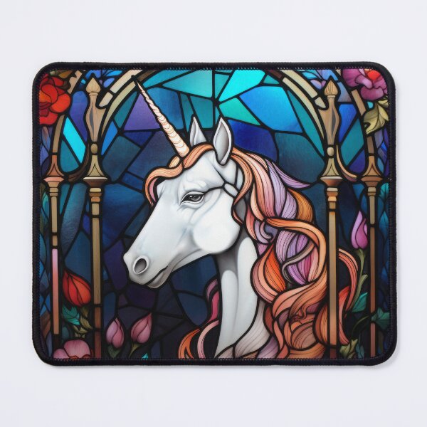 Item preview, Unicorn Stained Glass Art with Magical Roses designed and sold by pinkal.