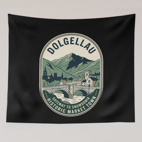 Aperçu de l'œuvre Dolgellau, Pays de Galles, emblème de voyage vintage Snowdonia créée et vendue par k3rstman1.