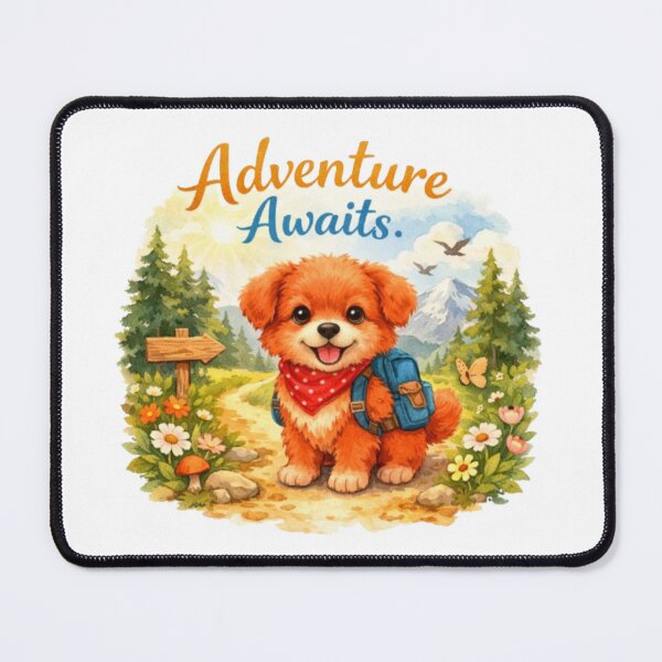 Item preview, Adventure Awaits Cute Puppy Hiking Illustration | Watercolor Dog Lover Design designed and sold by Obinne.