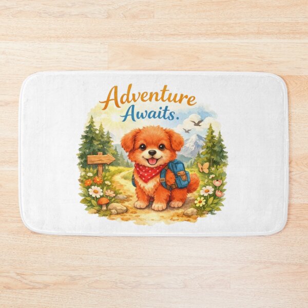 Item preview, Adventure Awaits Cute Puppy Hiking Illustration | Watercolor Dog Lover Design designed and sold by Obinne.