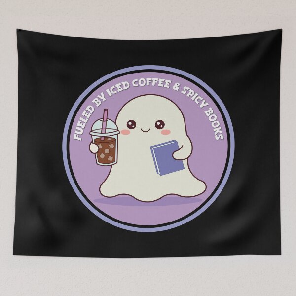 Item preview, Fueled by Iced Coffee & Spicy Books Cute Kawaii Ghost Book Lover Design designed and sold by Hallowed Artistry.