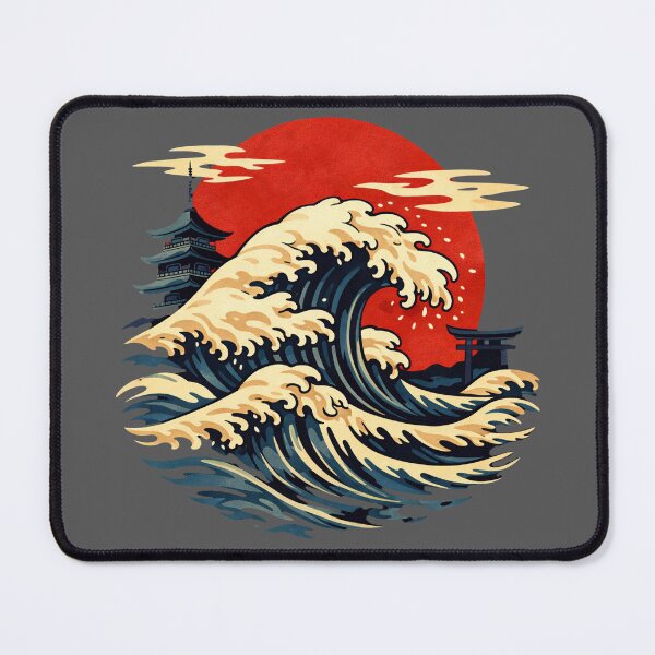 Item preview, Japanese Wave Red Sunset - Ukiyo-e Ocean Art designed and sold by GraphicVibe Designs.