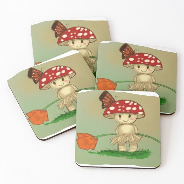 Item preview, Cute Mushroom Sprite Holding Poppy Flower With Butterfly Companion designed and sold by Wildw0od.