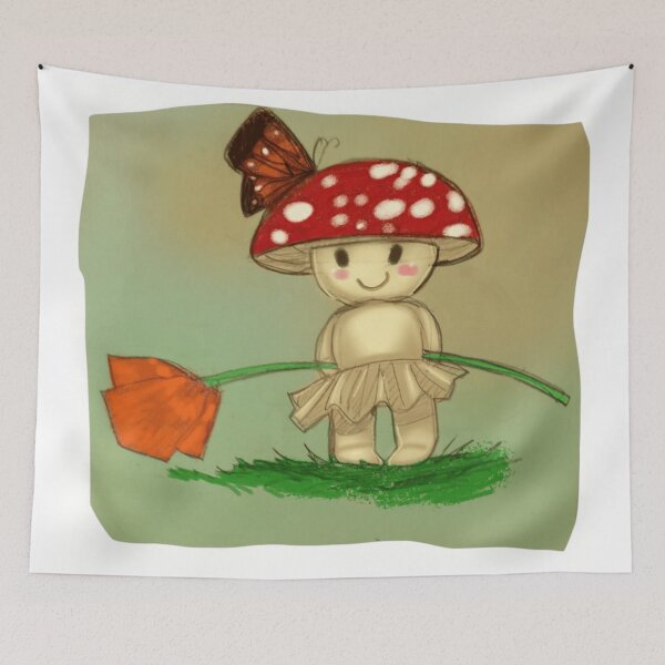 Item preview, Cute Mushroom Sprite Holding Poppy Flower With Butterfly Companion designed and sold by Wildw0od.