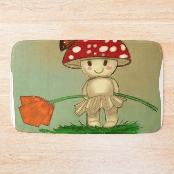 Item preview, Cute Mushroom Sprite Holding Poppy Flower With Butterfly Companion designed and sold by Wildw0od.
