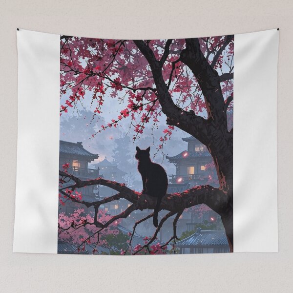 Item preview, Midnight Sakura | Black Cat Beneath Cherry Blossoms designed and sold by Jesus-istheway.