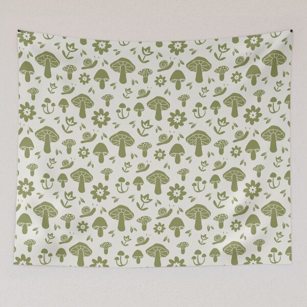 Item preview, Cottagecore Mushroom Snail Pattern, Green Forest Floral Repeat Print designed and sold by poppet103.