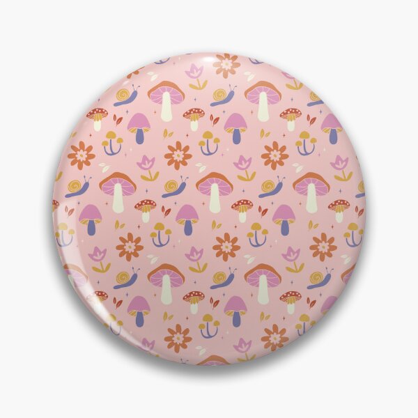 Item preview, Retro Mushroom Snail Pattern, Pink Groovy Floral Repeat Print designed and sold by poppet103.