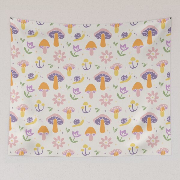 Item preview, Pastel Rainbow Mushroom Pattern, Whimsical Floral Snail Repeat Print designed and sold by poppet103.