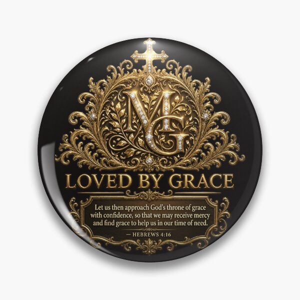 Item preview, Loved By Grace | Ornate MG Monogram with Hebrews 4:16, IS A Christian Design designed and sold by KINGDOM GOLD STUDIO.