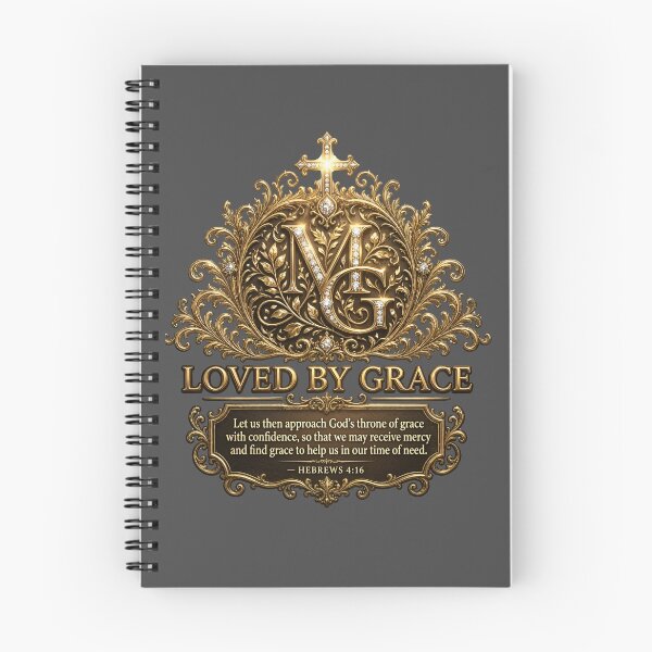 Item preview, Loved By Grace | Ornate MG Monogram with Hebrews 4:16, IS A Christian Design designed and sold by KINGDOM GOLD STUDIO.