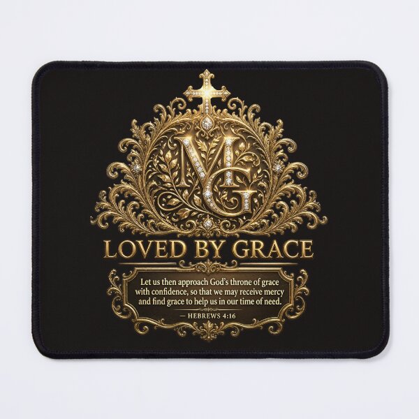 Item preview, Loved By Grace | Ornate MG Monogram with Hebrews 4:16, IS A Christian Design designed and sold by KINGDOM GOLD STUDIO.