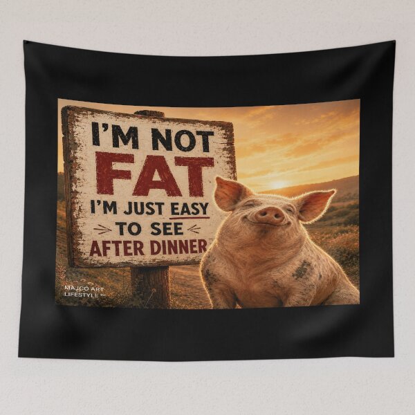 Item preview, Funny Inappropriate Pig Quote – I'm Not Fat, I'm Just Easy to See After Dinner – Farm Humor designed and sold by MAJCO-ART.