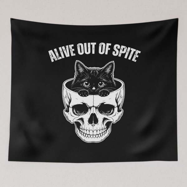 Item preview, Alive Out of Spite Funny Spooky Black Cat In Skull Snarky Quote designed and sold by gunaone-design.