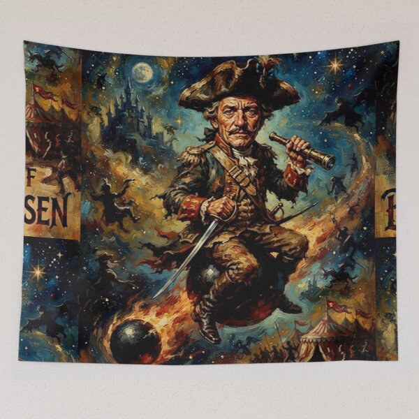 Item preview, The Adventures of Baron Munchausen Retro Fantasy Cannonball Flight Tribute Art Movie Poster designed and sold by Art's Diner.