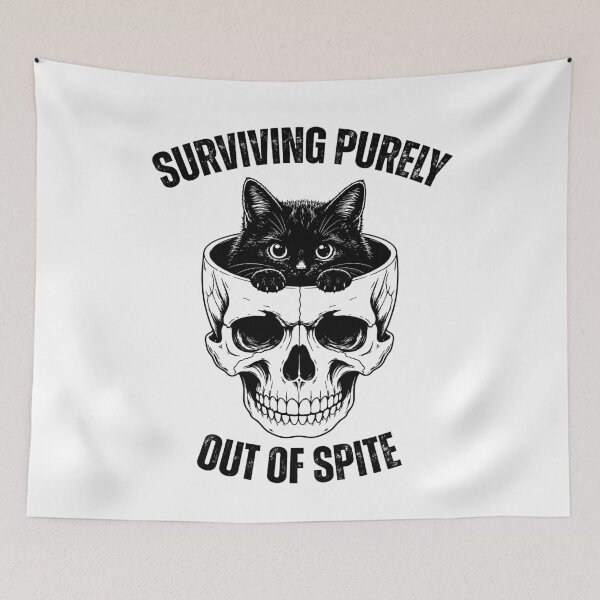 Item preview, Surviving Purely Out of Spite Funny Spooky Black Cat In Snarky Skull Meme designed and sold by gunaone-design.