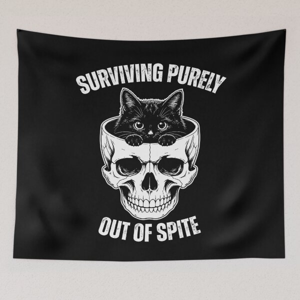 Item preview, Surviving Purely Out of Spite Funny Spooky Black Cat In Snarky Skeleton Head Sarcastic Meme designed and sold by gunaone-design.