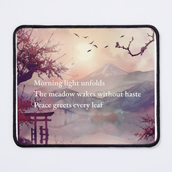 Item preview, Japanese Sunrise Wall Art | Zen Mountain Lake Printable | Cherry Blossom Japandi Decor | Torii Gate Haiku Print | Peaceful Nature Poster designed and sold by ChloeDesigns401.