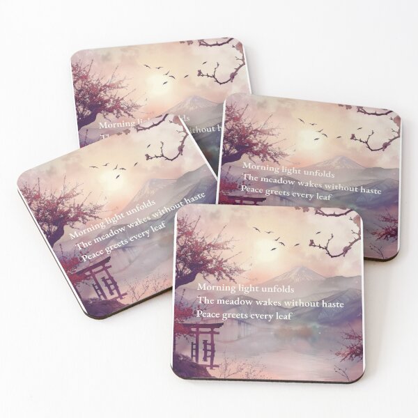 Item preview, Japanese Sunrise Wall Art | Zen Mountain Lake Printable | Cherry Blossom Japandi Decor | Torii Gate Haiku Print | Peaceful Nature Poster designed and sold by ChloeDesigns401.