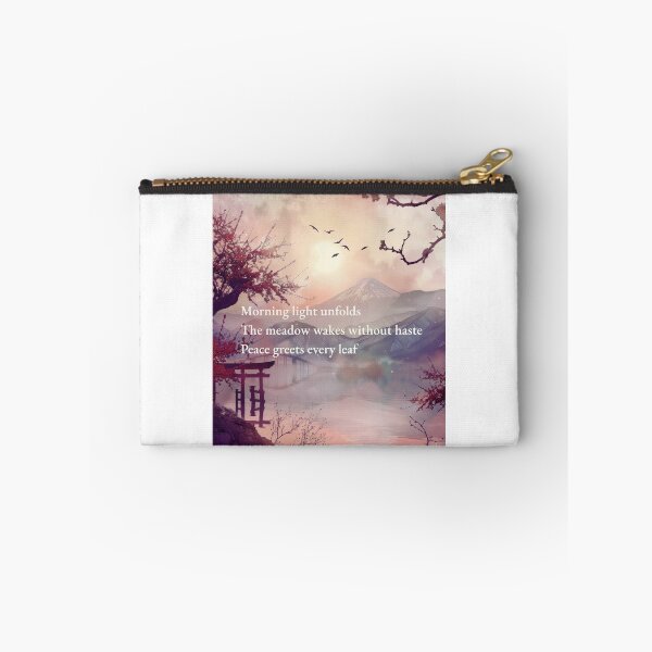Item preview, Japanese Sunrise Wall Art | Zen Mountain Lake Printable | Cherry Blossom Japandi Decor | Torii Gate Haiku Print | Peaceful Nature Poster designed and sold by ChloeDesigns401.