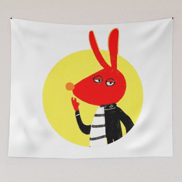 Item preview, Edgy Red Rabbit Streetwear Cartoon Mascot Yellow Circle Graphic designed and sold by Wildw0od.
