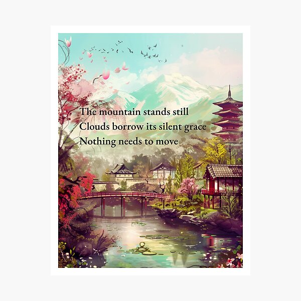 Item preview, Japanese Mountain Village Wall Art | Zen Landscape Printable | Japandi Cherry Blossom Decor | Pagoda Nature Haiku Print | Peaceful Home Poster designed and sold by ChloeDesigns401.