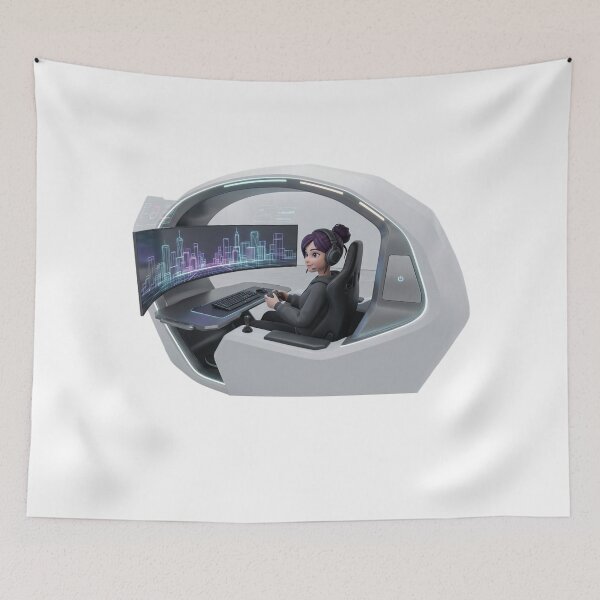 Item preview, Futuristic Gaming Pod Illustration | Sci-Fi Gamer Setup | Cyberpunk RGB Gaming Station | Tech Lover Gift designed and sold by Clean Print Goods.