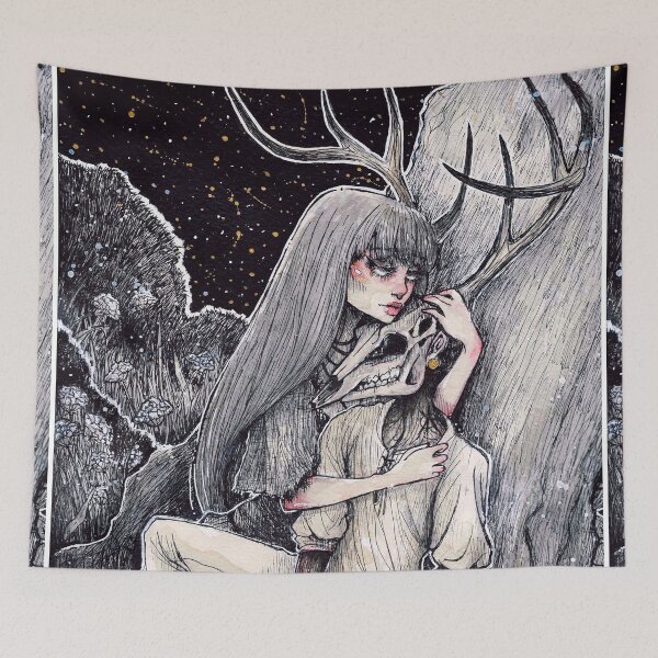 Item preview, Creepy witch and wendigo Wall Art design - whimsy goth - witchy aesthetic - Original Halloween Art designed and sold by DearhoneyandArt.