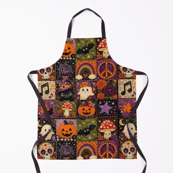 Item preview, Kawaii Halloween Patchwork - Witch Cat, Flower Skull and Magic Pumpkins designed and sold by Natalia-Vlad.