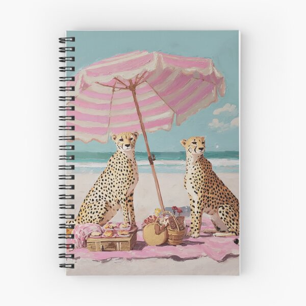 Item preview, Grandmillennial art, two cheetahs having a picnic on a beach designed and sold by SophieClimaArt.