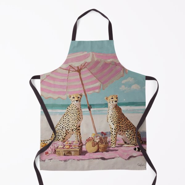 Item preview, Grandmillennial art, two cheetahs having a picnic on a beach designed and sold by SophieClimaArt.