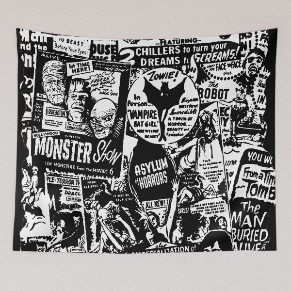 Item preview, Vintage Horror Ad Collage (White ink on dark) designed and sold by Scott Banks.