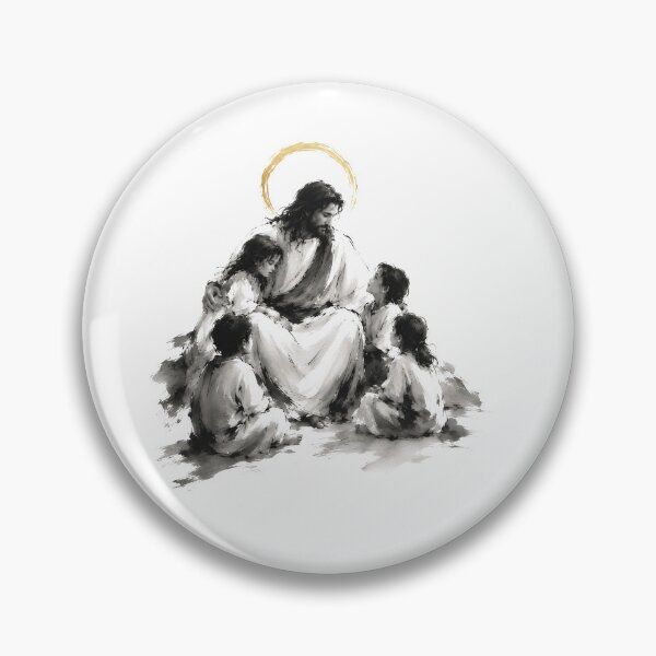 Item preview, Jesus Blessing Children Ink Wash Art designed and sold by Phos Creatives.