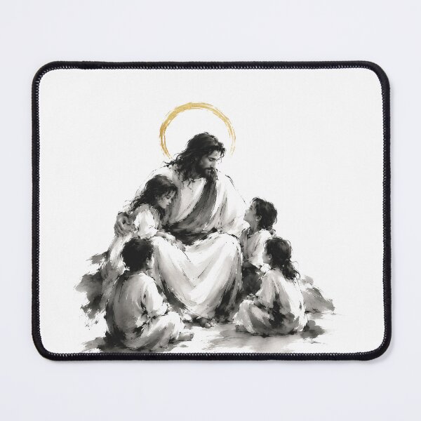Item preview, Jesus Blessing Children Ink Wash Art designed and sold by Phos Creatives.