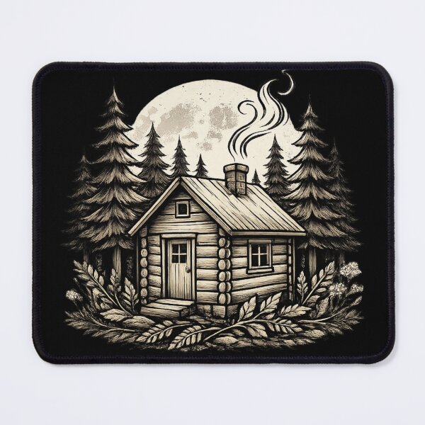 Item preview, Moonlit Forest Cabin Art | Dark Cottagecore Vintage Engraving Print | Moody Wilderness Decor designed and sold by K Mood Studio.